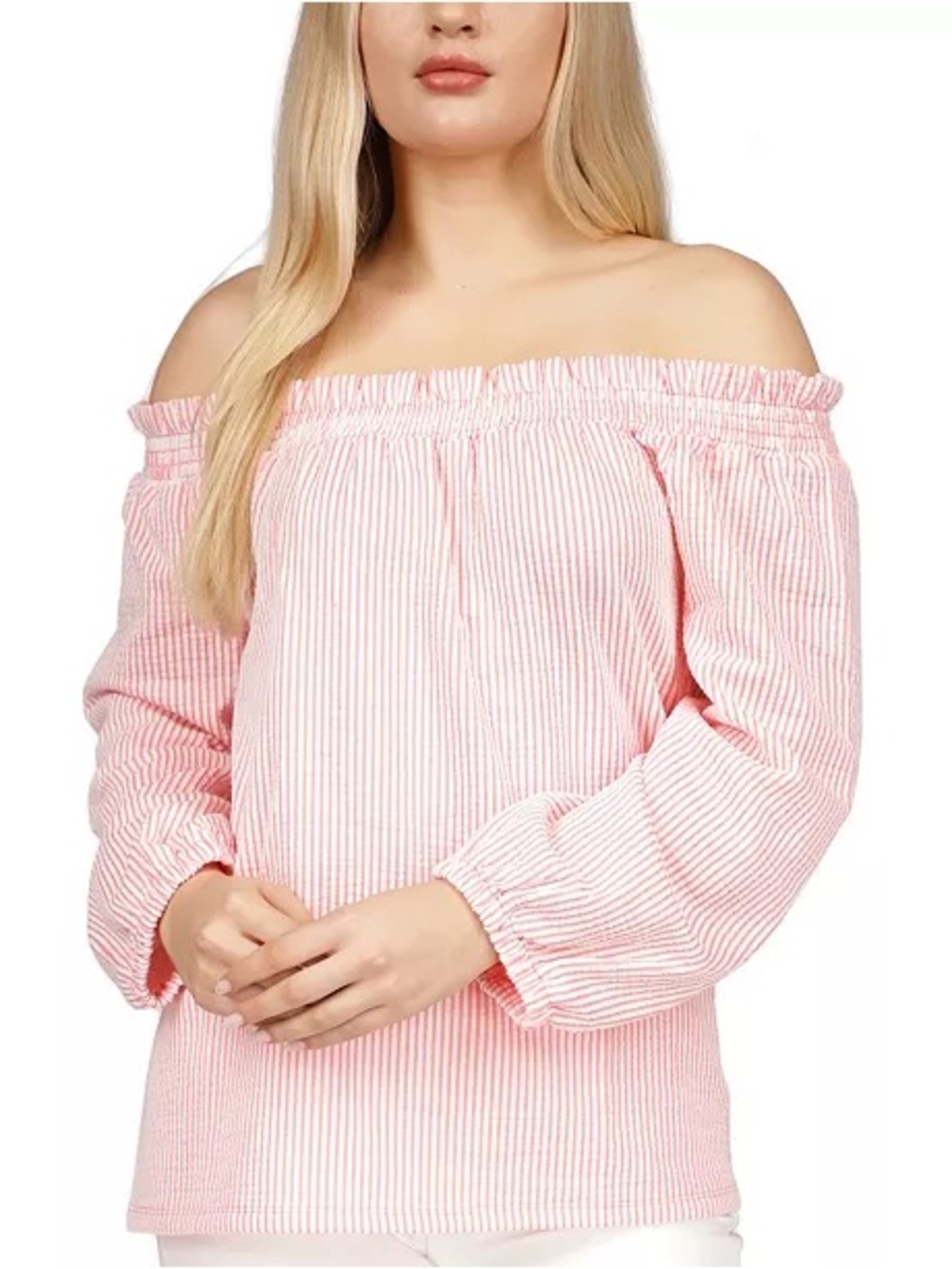 3/$30 ☀️ MICHAEL Michael Kors Striped Off-The-Shoulder Top Pink & Gold